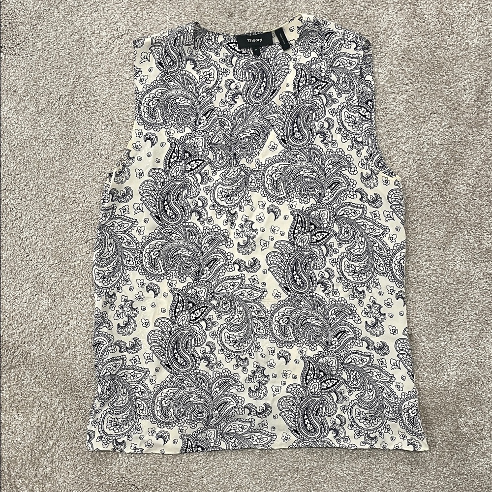 Theory V Yoke Shell Black and White Paisley Blouse